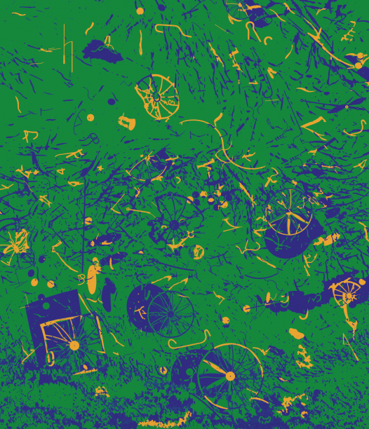 motif vert figurant un ensemble d'éléments au sol