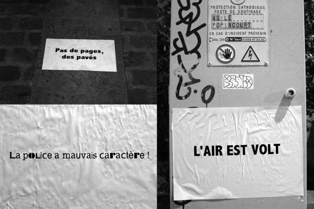 Affiches collées dans Paris dans le cadre du projet "Défense d'afficher