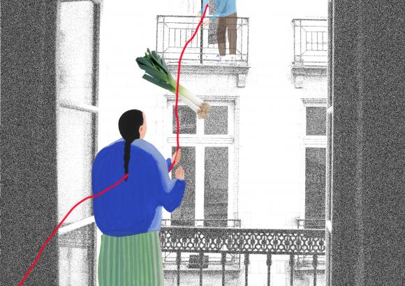 Illustration imaginaire : échange de balcon à balcon