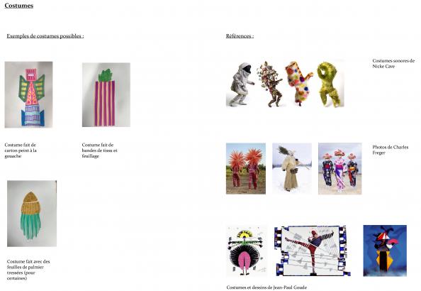 Esquisses d'exemples de costumes et références