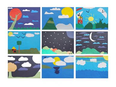 "Le Jour et la Nuit" - Collages réalisés par les élèves