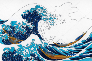 Dessin inspirée de la grande vague d'Hokusai